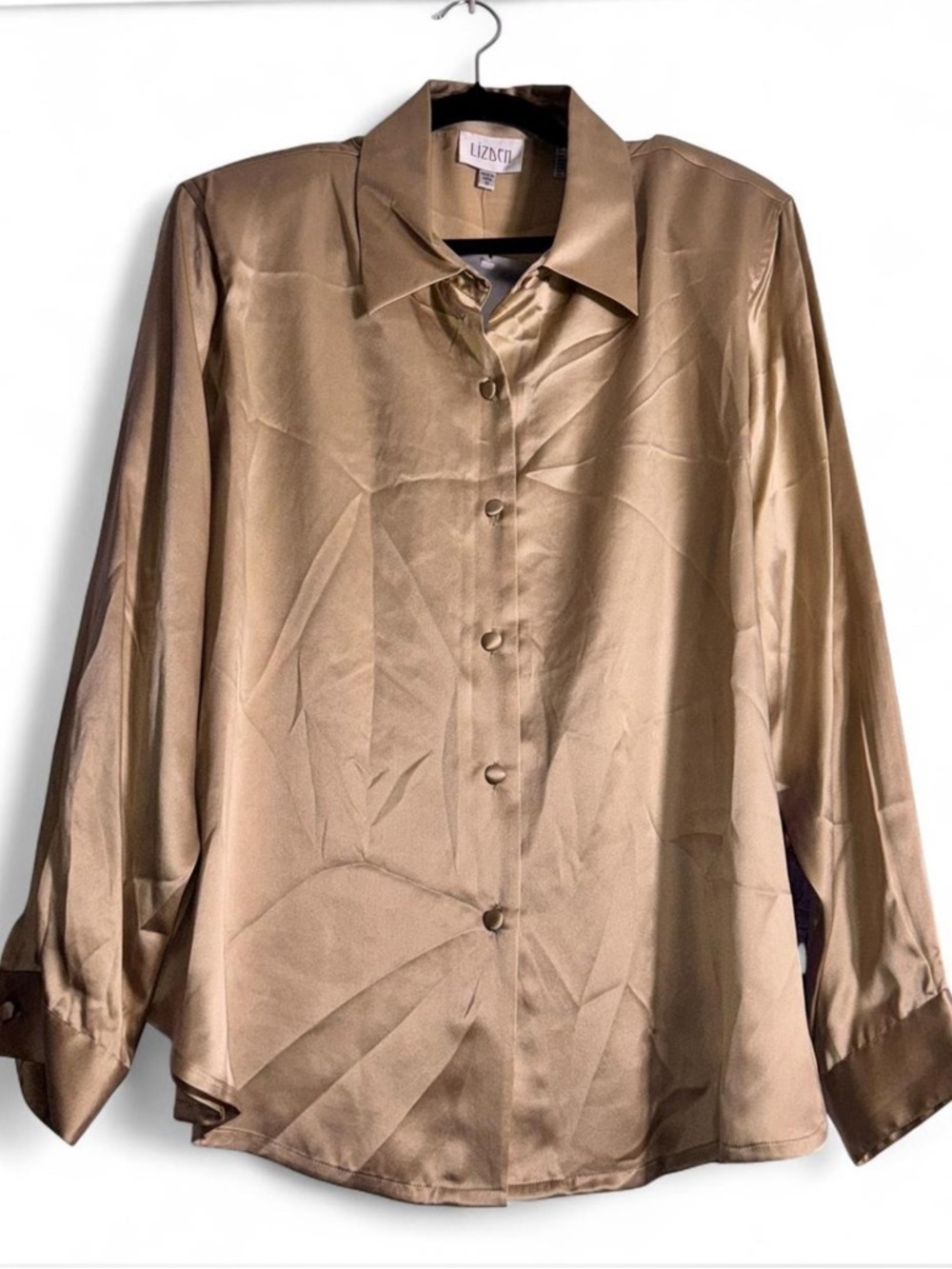 Vintage Lizden Champagne Silk Blouse with removable shoulder pads size 1X